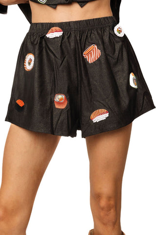 QOS Black Denim Sushi Short - Boutique Bella BellaQueen of Sparkles