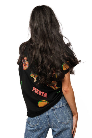 QOS Black Fiesta Icon Tee - Boutique Bella BellaQueen of Sparkles