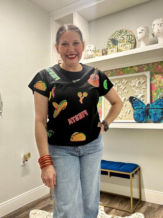 QOS Black Fiesta Icon Tee - Boutique Bella BellaQueen of Sparkles