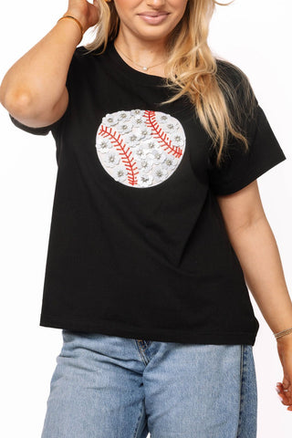 QOS Black Flower Baseball Tee - Boutique Bella BellaQueen of Sparkles