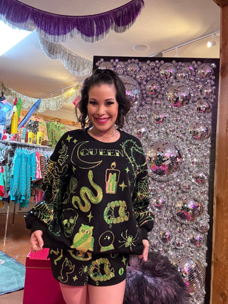 QOS Black & Green Halloween Queen Icon Sweatshirt - Boutique Bella BellaQueen of Sparkles