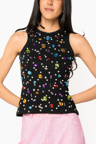 QOS Black Jewel & Pearl Tank - Boutique Bella BellaTops