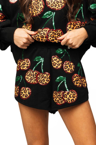 QOS Black Leopard Cherry Short - Boutique Bella BellaQueen of Sparkles