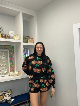 QOS Black Leopard Cherry Sweatshirt - Boutique Bella BellaQueen of Sparkles