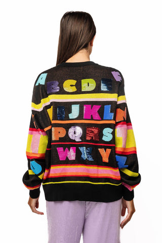 QOS Black Multi ABC's Sweater - Boutique Bella BellaQueen of Sparkles