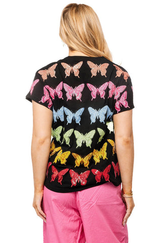 QOS Black Multi Butterfly Tee - Boutique Bella BellaQueen of Sparkles