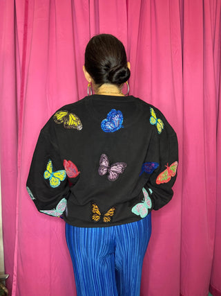 QOS Black Multi Butterfly Tiger Sweatshirt - Boutique Bella BellaSweatshirt