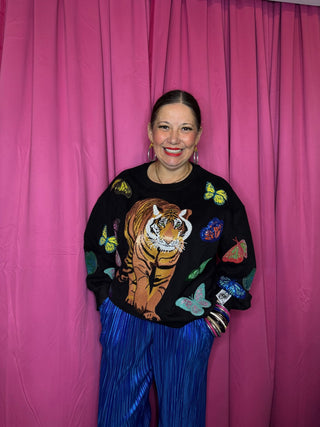 QOS Black Multi Butterfly Tiger Sweatshirt - Boutique Bella BellaSweatshirt