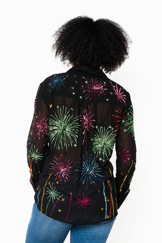 QOS Black Multi Firework Button Up Top - Boutique Bella BellaTops