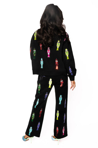QOS Black Multi Nutcracker QOS Card Logo Mockneck Sweatshirt - Boutique Bella BellaQueen of Sparkles