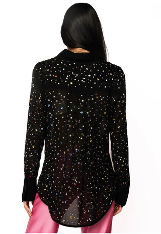 QOS Black Multi Rhinestone Button Up Top - Boutique Bella BellaQueen of Sparkles