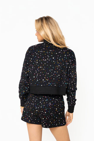 QOS Black Multi Rhinestone Jewel Henley Shorts - Boutique Bella BellaBottoms