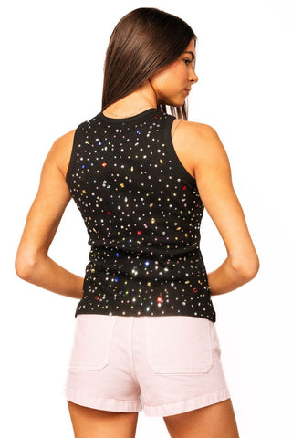 QOS Black Multi Rhinestone Tank Top - Boutique Bella Bella