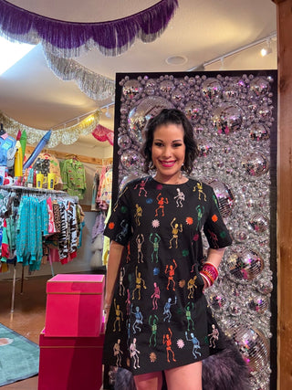 QOS Black Multi Skeleton Cotton Dress - Boutique Bella BellaQueen of Sparkles