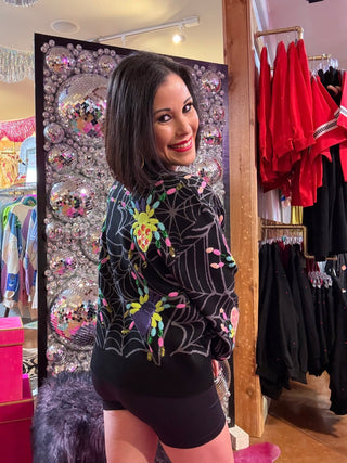 QOS Black Multi Spider Cardigan - Boutique Bella BellaQueen of Sparkles