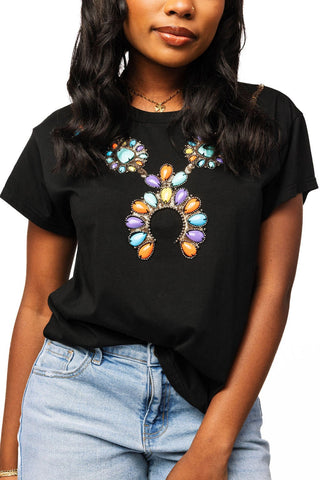 QOS Black Multi Turquoise Necklace Tee - Boutique Bella BellaTee
