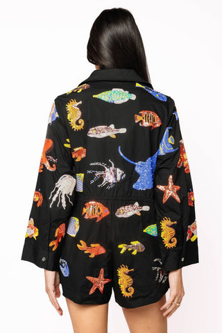 QOS Black Multi Under the Sea Cotton Button Up Romper - Boutique Bella BellaQueen of Sparkles