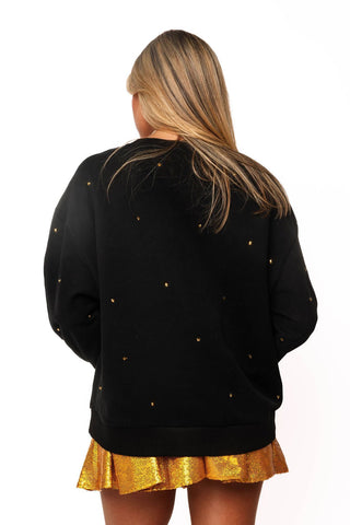 QOS Black Poinsettia in Gold Flower Pot Rhinestone Sweatshirt - Boutique Bella BellaQueen of Sparkles