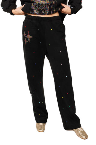 QOS Black Rainbow Jeweled Sweat Pant - Boutique Bella BellaQueen of Sparkles
