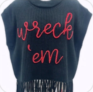 QOS - Black & Red Fringe 'Wreck Em' Sweater Vest - Boutique Bella BellaQueen of Sparkles