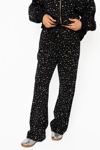 QOS Black Scattered Rhinestone Sweat Pant - Boutique Bella BellaBottoms