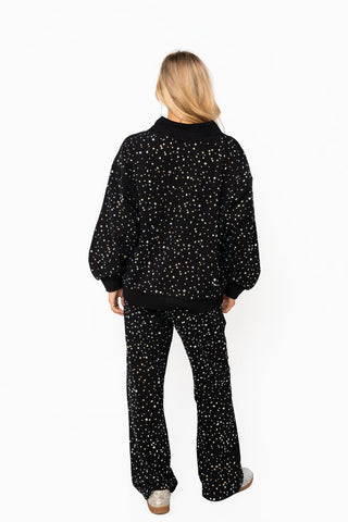 QOS Black Scattered Rhinestone Zip Up Mock Neck Sweatshirt - Boutique Bella BellaTops