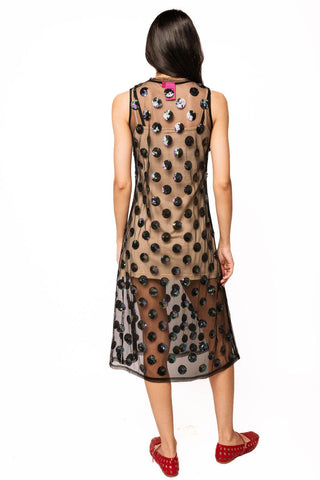 QOS Black Sheer Sequin Polka Dot Midi Coverup Dress - Boutique Bella BellaCoverup