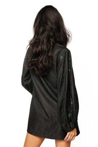 QOS Black Shimmery Denim Nutcracker Dress - Boutique Bella BellaQueen of Sparkles