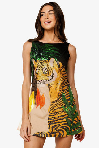 QOS Black Tiger & Palm Cotton Tank Dress - Boutique Bella BellaQueen of Sparkles