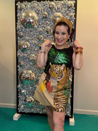QOS Black Tiger & Palm Cotton Tank Dress - Boutique Bella BellaQueen of Sparkles