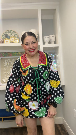 QOS Black & White Polka Dot Fruit Cotton Skirt - Boutique Bella BellaQueen of Sparkles