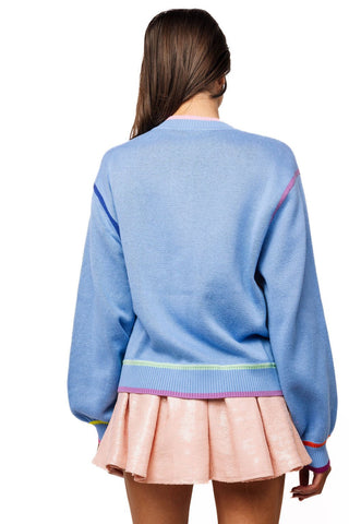 QOS Blue Rainbow Trim School Books Cardigan - Boutique Bella BellaQueen of Sparkles