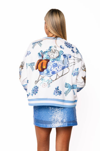 QOS Blue & White Floral Vintage Santa Sweatshirt - Boutique Bella BellaQueen of Sparkles