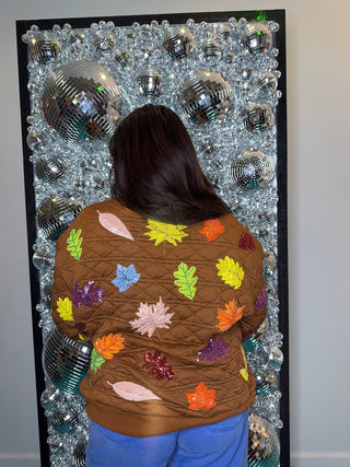 QOS Brown Multi Leaf Quilted QOS Card Sweatshirt - Boutique Bella BellaQueen of Sparkles