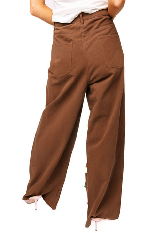 QOS Brown Multi Sequin Flower Barrel Jeans - Boutique Bella BellaQueen of Sparkles