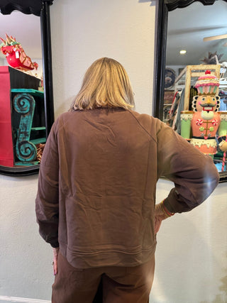 QOS Brown Multi Sequin Flower QOS Card Logo Tie Sweatshirt - Boutique Bella BellaQueen of Sparkles