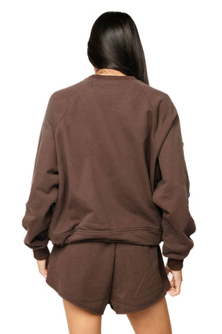QOS Brown Multi Sequin Flower QOS Card Logo Tie Sweatshirt - Boutique Bella BellaQueen of Sparkles