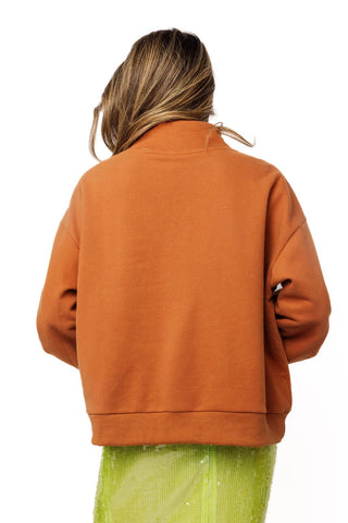 QOS Brown Patchwork Butterfly Mock Neck Sweatshirt - Boutique Bella BellaQueen of Sparkles