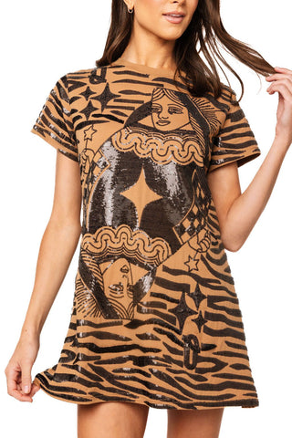 QOS Brown Tiger QOS Card Logo Tee Dress - Boutique Bella BellaQueen of Sparkles