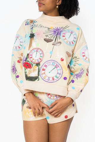 QOS Butter Yellow NYE Icon Mock Neck Sweatshirt - Boutique Bella BellaQueen of Sparkles