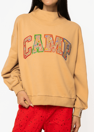 QOS Camel Floral 'Camp' Mock Neck Sweatshirt - Boutique Bella BellaQueen of Sparkles