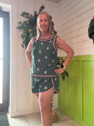 QOS Charcoal Evergreen Rhinestone Active Tank - Boutique Bella BellaQueen of Sparkles