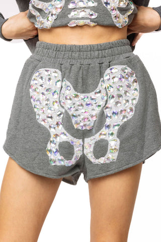 QOS Charcoal Iridescent Jeweled Skeleton Short - Boutique Bella BellaQueen of Sparkles