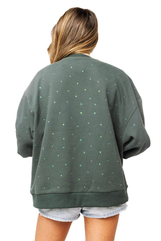 QOS Charcoal Skeleton Holding Queen Cards Rhinestone Sweatshirt - Boutique Bella BellaQueen of Sparkles