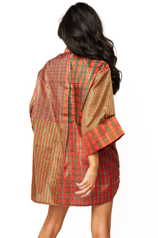 QOS Christmas Plaid Colorblock Metallic QOS Card Logo Tunic - Boutique Bella BellaQueen of Sparkles