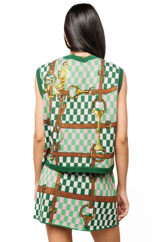 QOS Colorblock Checkered Horse Bit Skirt - Boutique Bella BellaQueen of Sparkles