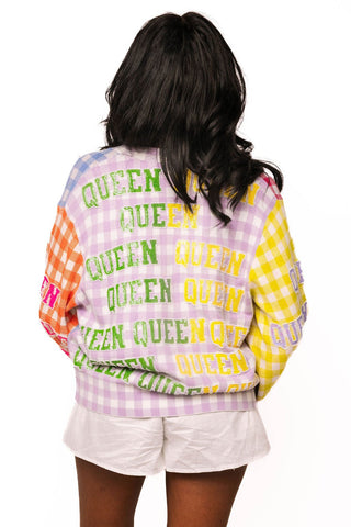 QOS Colorblock Gingham Queen All Over Cardigan - Boutique Bella BellaCardigan