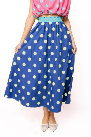 QOS Colorblock Multi Polka Dot Cotton Midi Skirt - Boutique Bella BellaSkirt