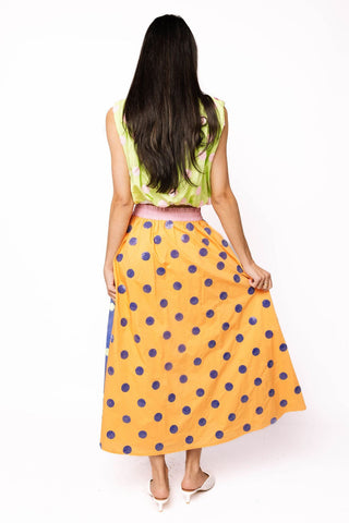 QOS Colorblock Multi Polka Dot Cotton Midi Skirt - Boutique Bella BellaSkirt