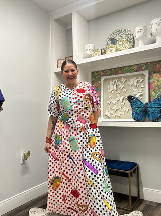 QOS Colorblock Polka Dot Teacher Icon Button Up Top - Boutique Bella BellaQueen of Sparkles